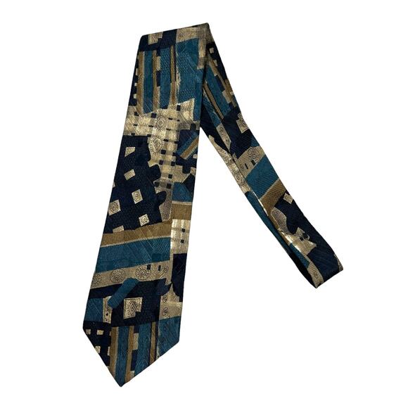 Alexander Cross Ltd. Neck Tie Blue Tan All Silk Men's Suit Accessories Formal 4" - Picture 3 of 8